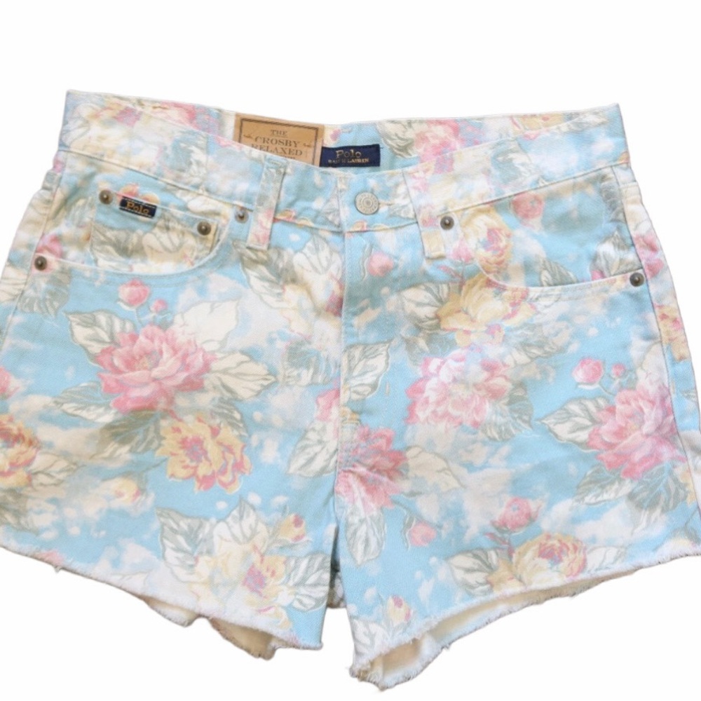 Polo by Ralph Lauren Pastel Floral Denim Shorts in Sky Blue